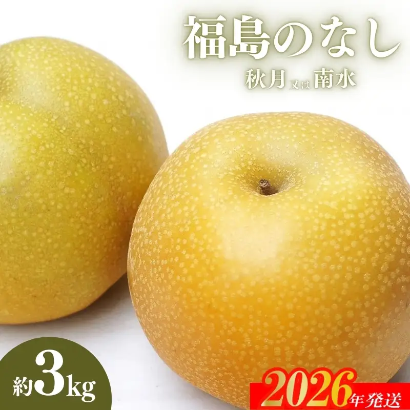 No.2185福島のなし　秋月または南水　約3kg【2026年発送 先行予約】