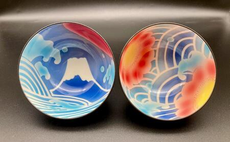 有田焼 伝作窯 黒助茶碗 青海波ペアセット A40-180