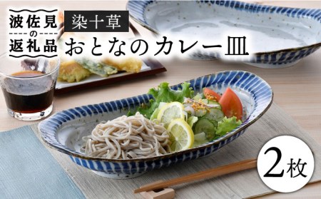 【波佐見焼】おとなの カレー皿 （染十草） 2枚セット 食器 皿 【大桂工房】 [GD30]  波佐見焼