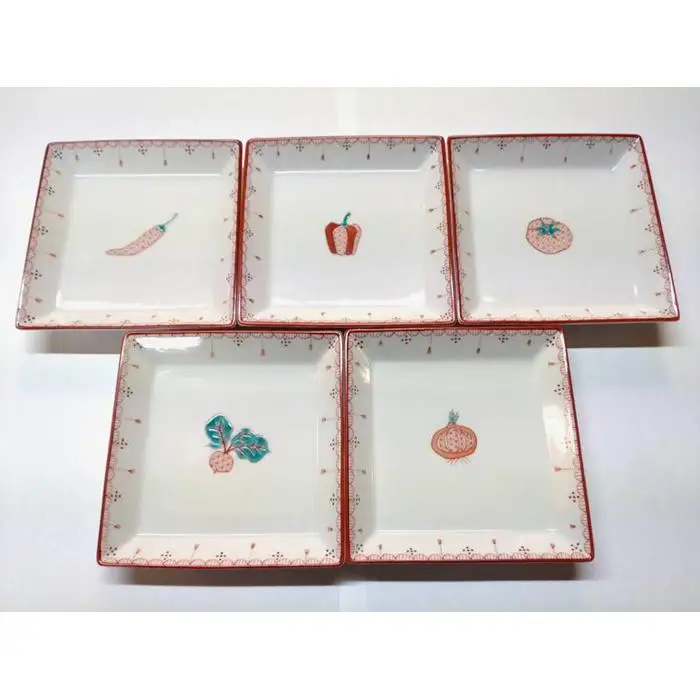皿揃 赤絵小紋 野菜 九谷焼