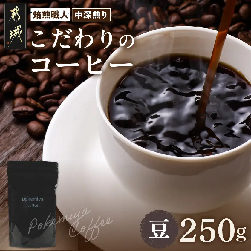 焙煎職人こだわりのコーヒー【豆】250g 小分けパック(ジッパー・バルブ付) ※中深煎り※ポスト投函〔LA-3303〕_(都城市) 保存に便利 珈琲