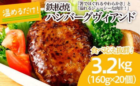 食べ応え抜群！JGハンバーグヴィアンド 3.2kg(160g×20個) FZ22-405