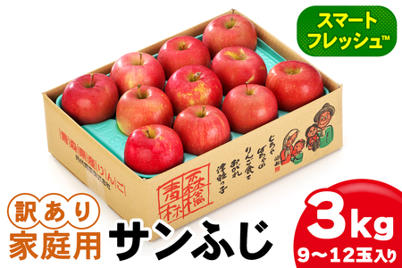 家庭用 りんご サンふじ スマートフレッシュ™ 3kg (9玉から12玉入り 3kg 1箱) 見た目にわけあり 味はそのまま [0794]