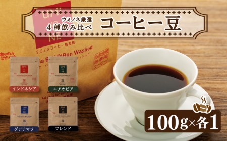 スペシャルティ コーヒー 4種 飲み比べ セット お取り寄せ ブレンド インドネシア エチオピア グアテマラ 100g × 各1袋 新鮮 無農薬 贈り物 下関市 山口 EW009-NT