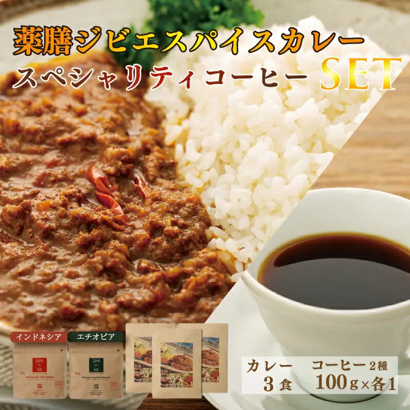 薬膳ジビエスパイスカレー 3袋 スペシャルティコーヒー 2種類 セット EW004-NT