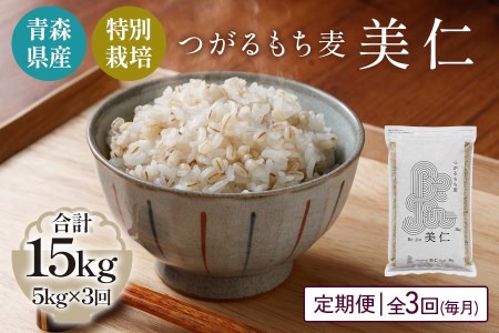 [青森県産もち麦・特別栽培] (農薬・化学肥料不使用) つがるもち麦 美仁 5kg《定期便/全3回/毎月お届け》 [0346]