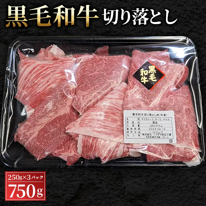 黒毛和牛切り落とし250g×3パック 合計750g No.430