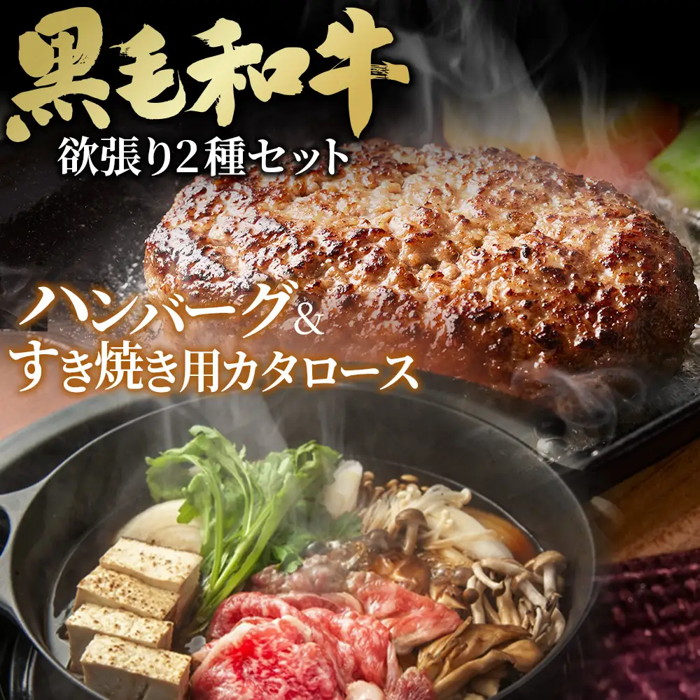 黒毛和牛欲張り2種セット［すき焼き用カタロース＆ハンバーグ］ No.432