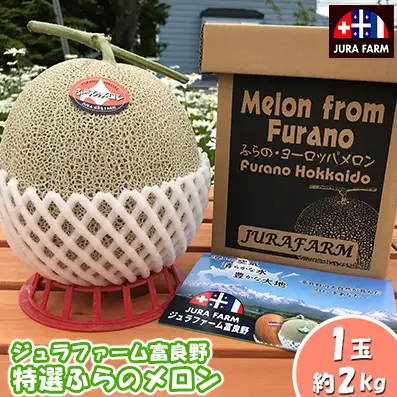 【2026年6月下旬～発送】特選 ふらの メロン 1玉 約2kg 北海道 富良野市 赤肉メロン (ジュラファーム富良野) メロン フルーツ 果物 新鮮 甘い 贈り物 ギフト 道産 ジューシー おやつ ふらの ブランド 夏 