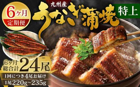 【6ヶ月定期便】九州産 うなぎ 蒲焼 特上 4尾(1尾あたり220～235g)