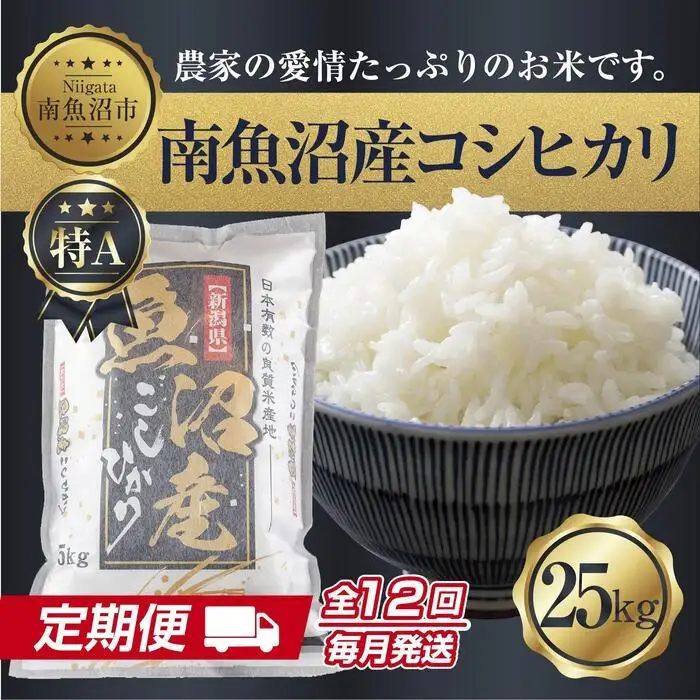 【定期便】 新潟県 南魚沼産 コシヒカリ お米 25kg×計12回 精米済み 年間 毎月発送 こしひかり（お米の美味しい炊き方ガイド付き）【定期便 銘柄米 ブランド米 精米 こしひかり コシヒカリ 魚沼産 新潟米 産地直送 ごはん】