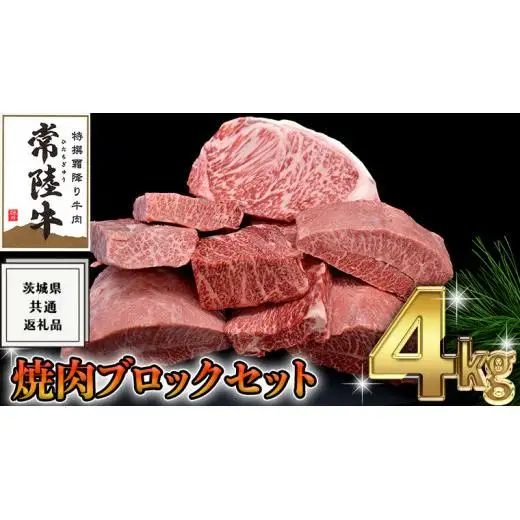 【 常陸牛 】 焼肉 ブロック セット 4kg ( 茨城県共通返礼品 )