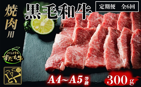 定期便 6回お届け すだち牛黒毛和牛（焼肉用）300g　鳴門　すだち牛　黒毛和牛　ブランド牛　高級　敬老の日　お歳暮　定期便　焼肉
