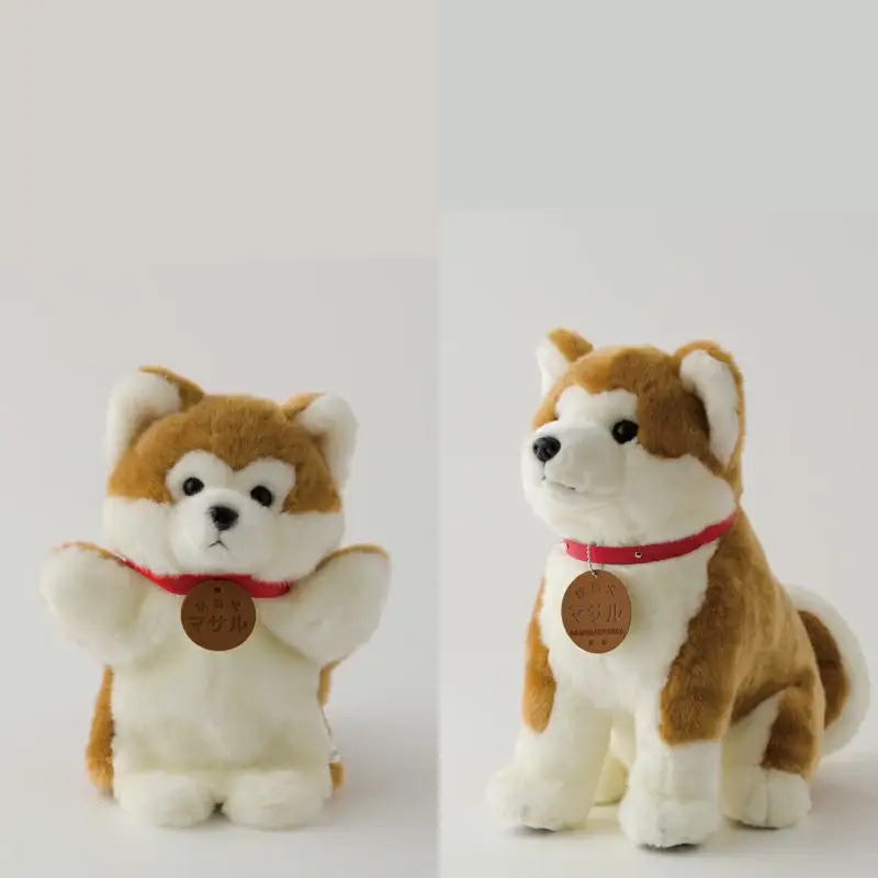 205P7301 秋田犬マサル　ハンドパペット＆ぬいぐるみ　座りＬサイズセット
