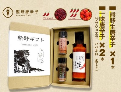 【テレビで紹介されました】 熊野唐辛子ギフト⑥（一味唐辛子（プサジュエラ）１本+一味唐辛子（ハバネロ）１本＋生唐辛子）【kmng0010】