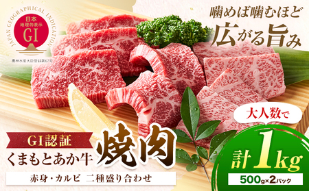 生産者直送！GI認証　くまもとあか牛焼き肉用 1kg 500g×2パック 山の里《60日以内に出荷予定(土日祝除く)》熊本県 産山村 焼き肉 焼肉 BBQ GI認証 くまもとあか牛 赤身 和牛 牛肉 牛 国産 あか牛 ギフト 詰め合わせ 贈り物 お中元 お歳暮 【配送不可地域あり】