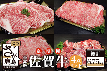 佐賀牛４点セット 【全３回定期便お届け】総計6.75kg V-10