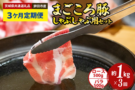 【3ヶ月 定期便 】まごころ 豚 しゃぶしゃぶ 用セット 1kg （ロース＆バラ）×3回（茨城県共通返礼品・鉾田市産） GW-004