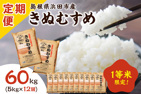【令和7年産】浜田市産きぬむすめ 1年分 60kg 12ヶ月（5kg×12回コース）【定期便】 おいしさ自慢のお米 お取り寄せ 特産 お米 精米 白米 ごはん ご飯 コメ 【197_1951】