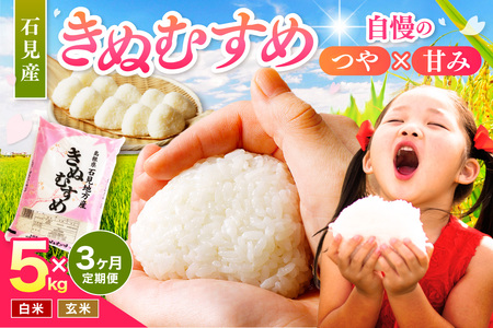【令和7年産】【定期便】石見産「きぬむすめ」（5kg×3回コース） 米 お米 精米 白米 新生活 応援 準備 お取り寄せ 特産 定期 3回 【058_1816】
