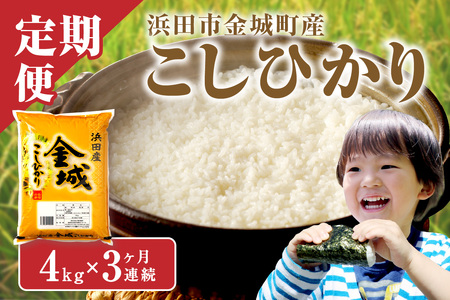 【令和7年産】【定期便】浜田市金城町産こしひかり　４Ｋｇ×３回コース 定期便 米 お米 白米 精米 玄米 コシヒカリ こしひかり 定期 定期便 3回 生活応援 応援 準備 一等米 お歳暮 【058_1830】