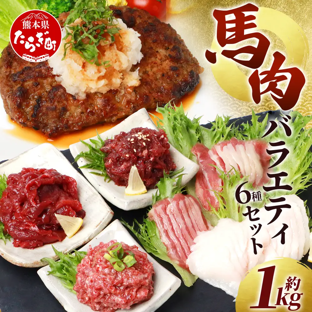 馬肉バラエティー6種セット 約1.02kg (赤身/コウネ/ネギトロ/ユッケ/フタエゴ/ハンバーグ/タレ付き)031-0491
