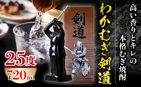 【麦焼酎】くせがなくマイルドな味わい わかむぎ剣道 720ml 25度 剣道ボトル 陶器製 贈答 剣道日本一 麦焼酎 麦 ボトル 焼酎 本格 本格焼酎 わかむぎ マイルド すっきり お酒 酒 宅飲み 家飲み お祝い ギフト プレゼント 贈り物 贈答用 宮崎県 高千穂町 _Tk023-015