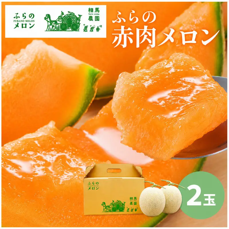 【2026年6月～発送】富良野 赤肉 メロン 2玉入 計4kg前後 大玉 (相馬農園) メロン フルーツ 果物 北海道