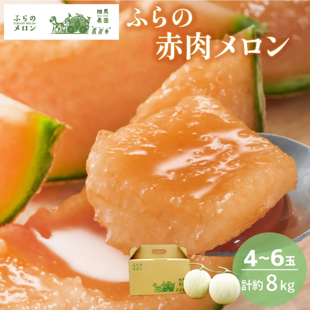 【2026年6月～発送】富良野 赤肉 メロン 4～6玉入 計約8kg 大玉 (相馬農園) メロン フルーツ 果物 北海道