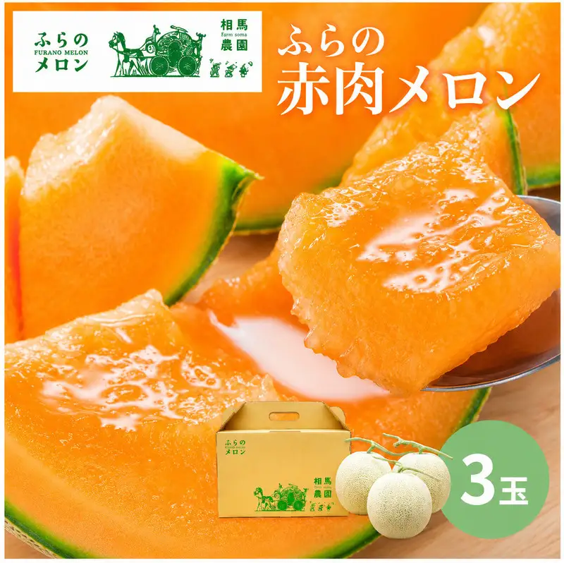【2026年6月～発送】富良野 赤肉 メロン 3玉入 計6kg前後 大玉 (相馬農園) メロン フルーツ 果物 北海道