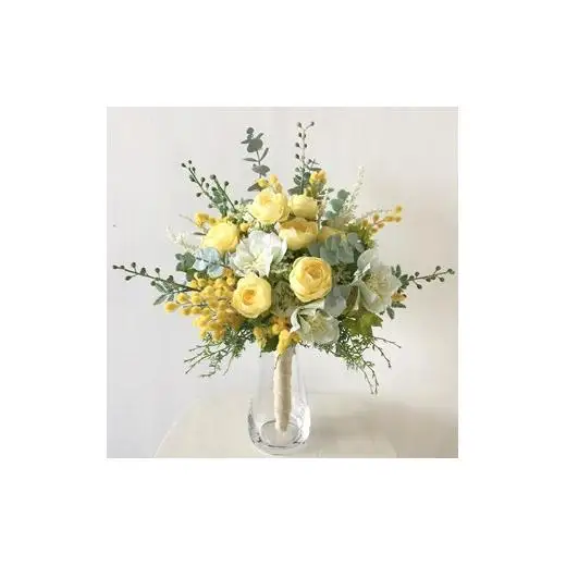 【ギフト用】美流渡の森 アーティフィシャルフラワーブーケ ミモザ黄色系 (花器付き)【12255】