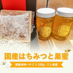 国産はちみつと巣蜜_国産はちみつ 180g × 2個 計 360g 巣蜜 セット 瓶 はちみつ 国産 純粋はちみつ 天然のはちみつ 栄養 豊富 低カロリー トースト ホットケーキ ヨーグルト シリアル パン クラッカー にたばる養蜂場 食品 常温 おすすめ お取り寄せ 福岡県 久留米市 送料無料 〔Ca028〕