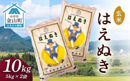 令和7年産 金山産米 はえぬき【玄米】（5kg×2袋） 計10kg 米 お米 ご飯 玄米 ブランド米 送料無料 東北 山形 金山町 F4B-0783
