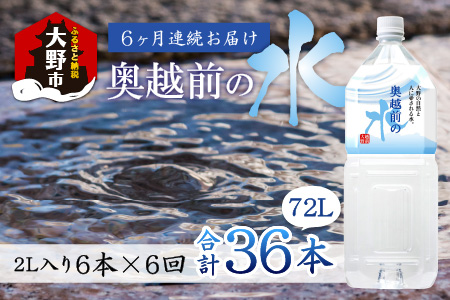 【6ヶ月連続お届け】奥越前の水　PET2L×6本 計36本