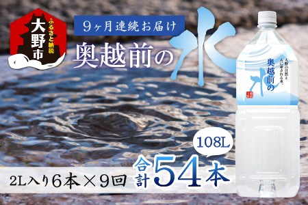 【9ヶ月連続お届け】奥越前の水 PET2L×6本 計54本