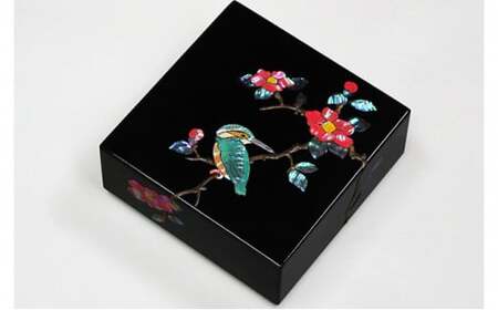 小箱 錆絵花鳥 椿 民芸品 工芸品 伝統技術 おしゃれ キレイ 木の枝 小鳥 螺鈿 描いた 物入れ  FAD-0987