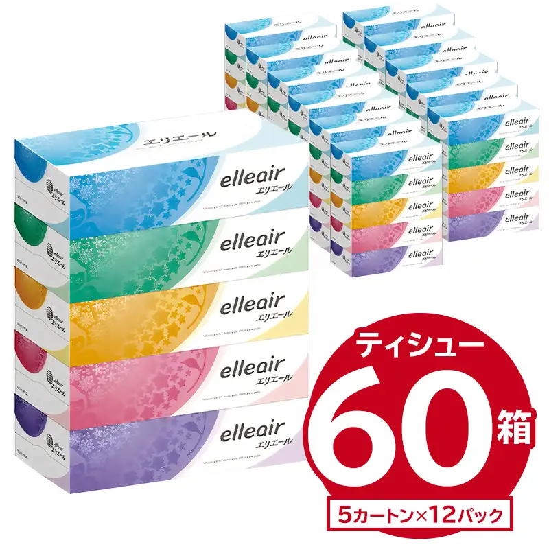エリエールティシュー 180W5P×12パック  【0095-009】ティッシュ ティッシュペーパー 
