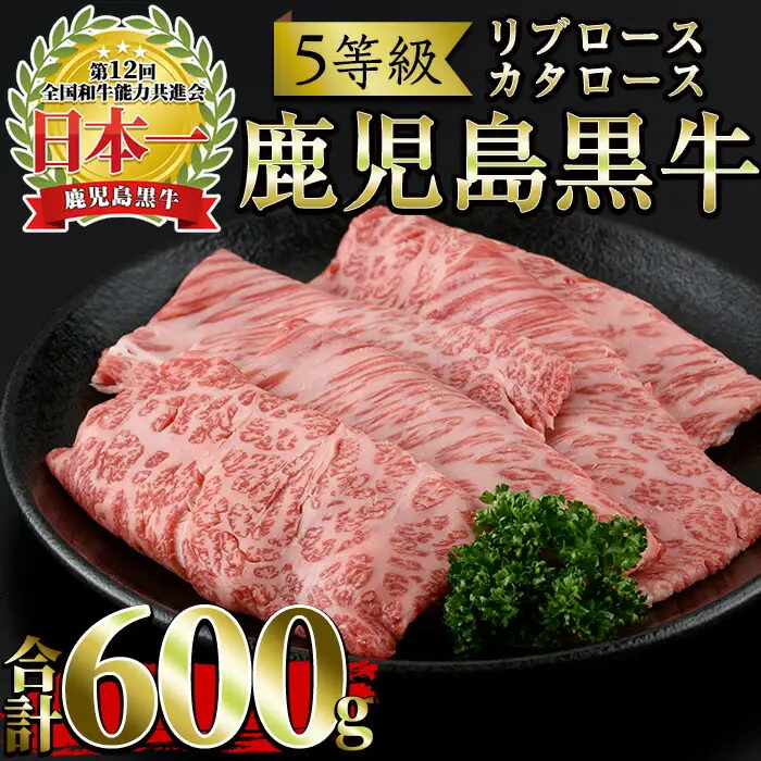 No.348 ＜肉質等級5等級＞(H-101)鹿児島黒牛すきやきセット(リブローススライス・カタローススライス：各300g・合計600g)国産 九州産 牛肉 黒牛 黒毛和牛 和牛 スライス サーロイン リブロース 肩ロース カタ すき焼き しゃぶしゃぶ 冷凍【さつま日置農協】