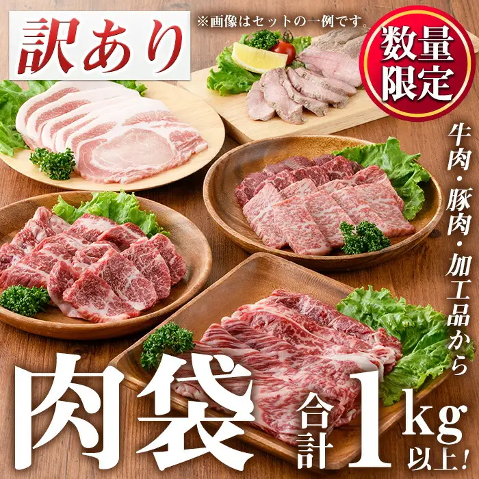 訳あり お肉屋の肉袋 お楽しみ福袋 合計1kg以上 賞味期限間近 カミチク No.834