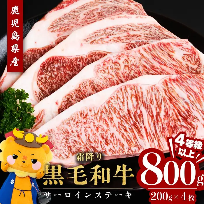 【数量限定】鹿児島県産 黒毛和牛サーロイン ステーキ 200g×4枚 c0-146