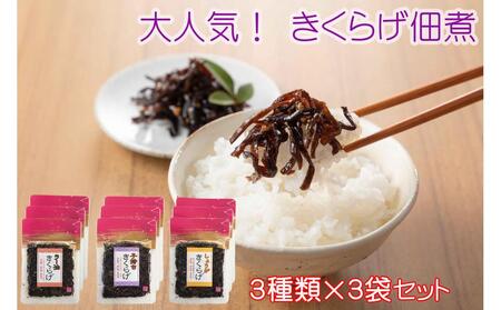 きくらげ 佃煮 3種 各3袋 食べ比べセット 小分け ご飯のお供 おかず