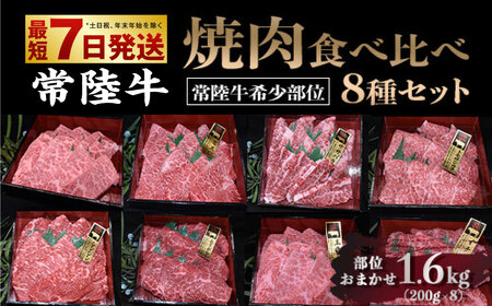 【常陸牛 希少部位】焼肉食べ比べ 8種セット 合計1.6kg 200g×8 8種 1600g 食べ比べ 詰め合わせ セット 焼き肉 焼肉 焼き肉用 BBQ バーベキュー 希少 希少部位 キャンプ アウトドア お肉 肉 牛肉 和牛 黒毛和牛 ブランド 常陸牛 お取り寄せ 冷凍 藤井商店 茨城県 守谷市 ※沖縄県・離島への配送不可