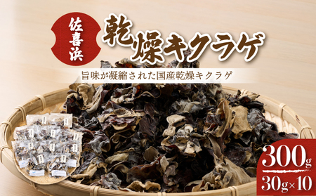佐喜浜キクラゲ（天日干し）　計３００ｇ　３０g×１０袋詰め合わせセット