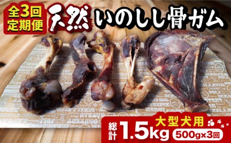 【全3回定期便】＜大型犬用＞スモーキーな香りが食欲そそる！天然いのしし骨ガム500g 総計1.5kg（大腿骨または脛骨） 吉野ヶ里町/まちづくり会株式会社[FBK050]