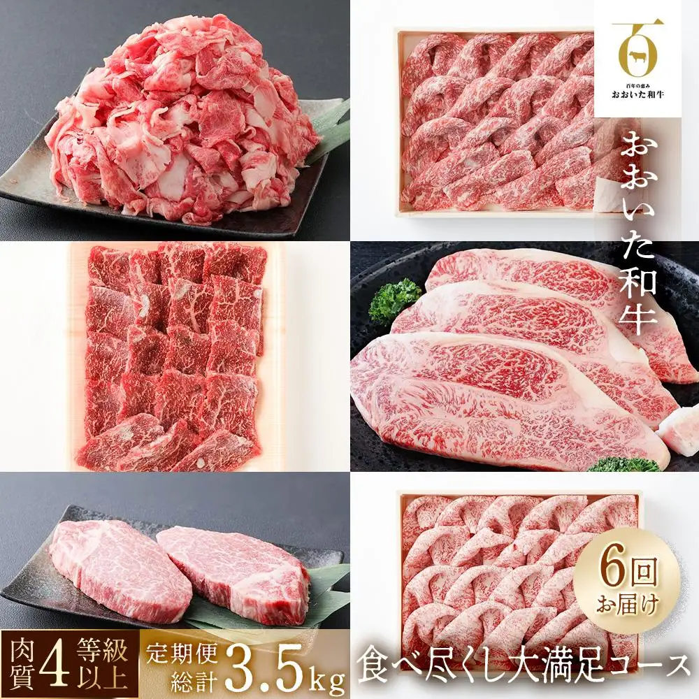 【6回定期便】【おおいた和牛】食べ尽くし大満足コース 総計3.5kg｜ 肉質4等級以上 こだわりの逸品 | 牛肉定期便