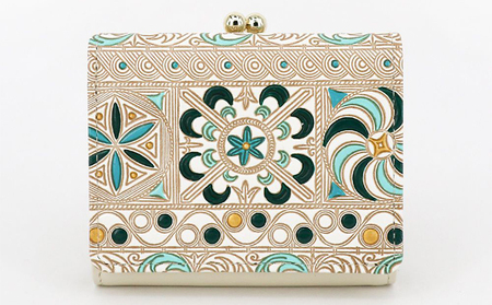 【文庫屋大関】三つ折りミニ財布　錦紗（緑）【皮革工芸品】 ファッション 小物 民芸品 お札 カード 小銭 手のひらサイズ コンパクト 大人かわいい 牛革 手作り 国産 