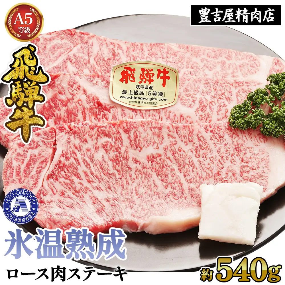 ロース肉ステーキ 3枚（約540g）　氷温(R)熟成　飛騨牛Ａ５等級 リキッドフリーズ [No.526]