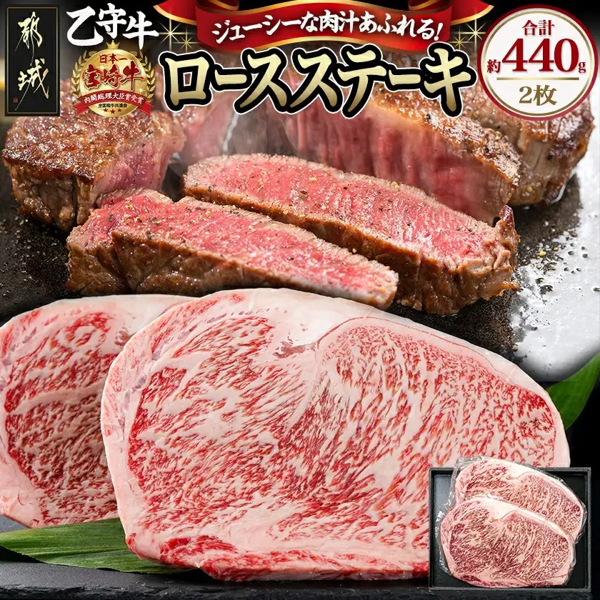 数量限定！【宮崎牛A5】ロースステーキ 計約440g(2枚) (乙守牛)〔26-6501〕_(都城市) 都城産宮崎牛 乙守牛 A5 リブロースもしくはサーロイン 2枚 約440g 真空パック ギフト 贈答用 