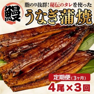 【定期便 3ヶ月】 うなぎ 蒲焼 4尾 約500g うなぎ