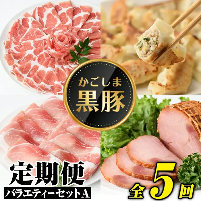 【E02006】＜定期便・全5回(毎月)＞バラエティーセットA！鹿児島 国産 九州産 黒豚 豚肉 バラ ロース 肩ロース モモ スライス しゃぶしゃぶ とんかつ 焼豚 叉焼 餃子 ぎょうざ 干し芋 干芋 バラエティ 冷凍 セット 【和田養豚】